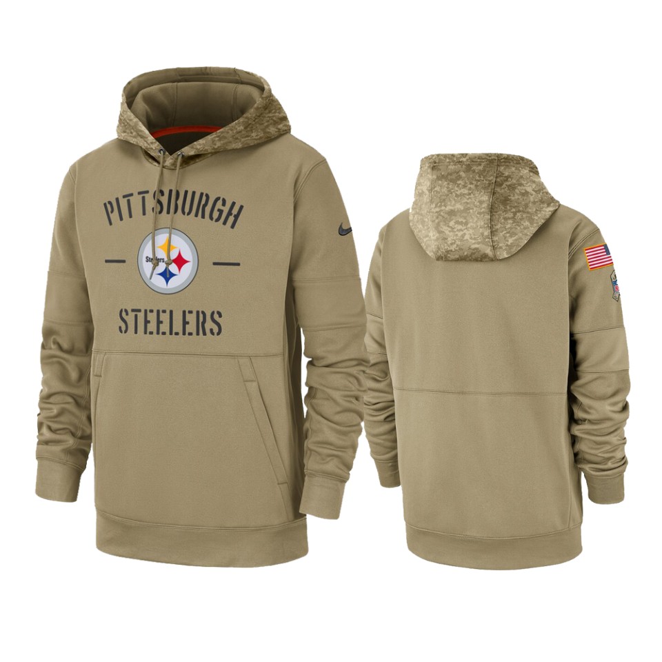 Men's Tan Pittsburgh Steelers 2019 Salute to Service Sideline Therma Pullover Hoodie